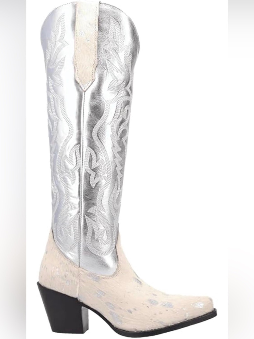 Dingo Metallic Silver” Take No Bull” Over the Knee Snip Toe Leather/Harion Boot - Picture 3 of 10